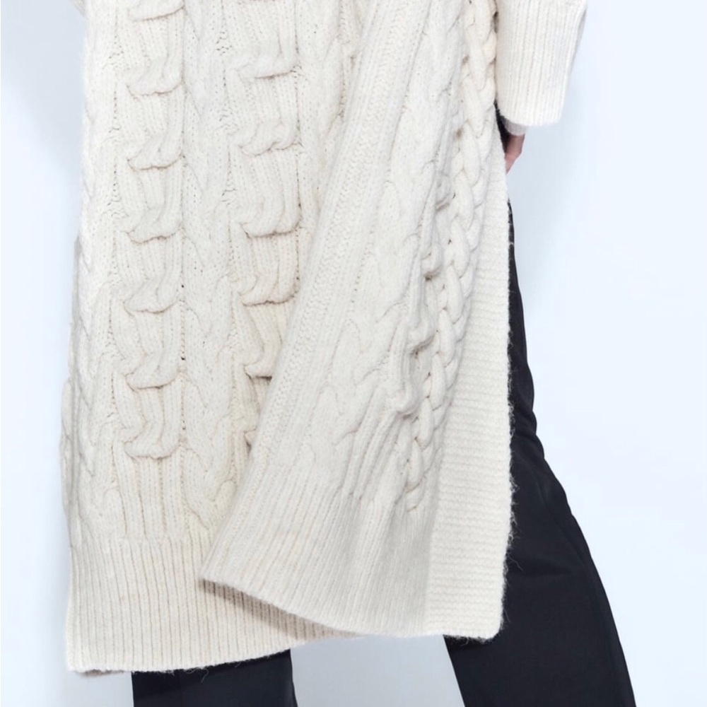 ZARA Women's Textured Cable Knit Coat(Ecru , US  M / EUR  M) - Picture 8 of 16